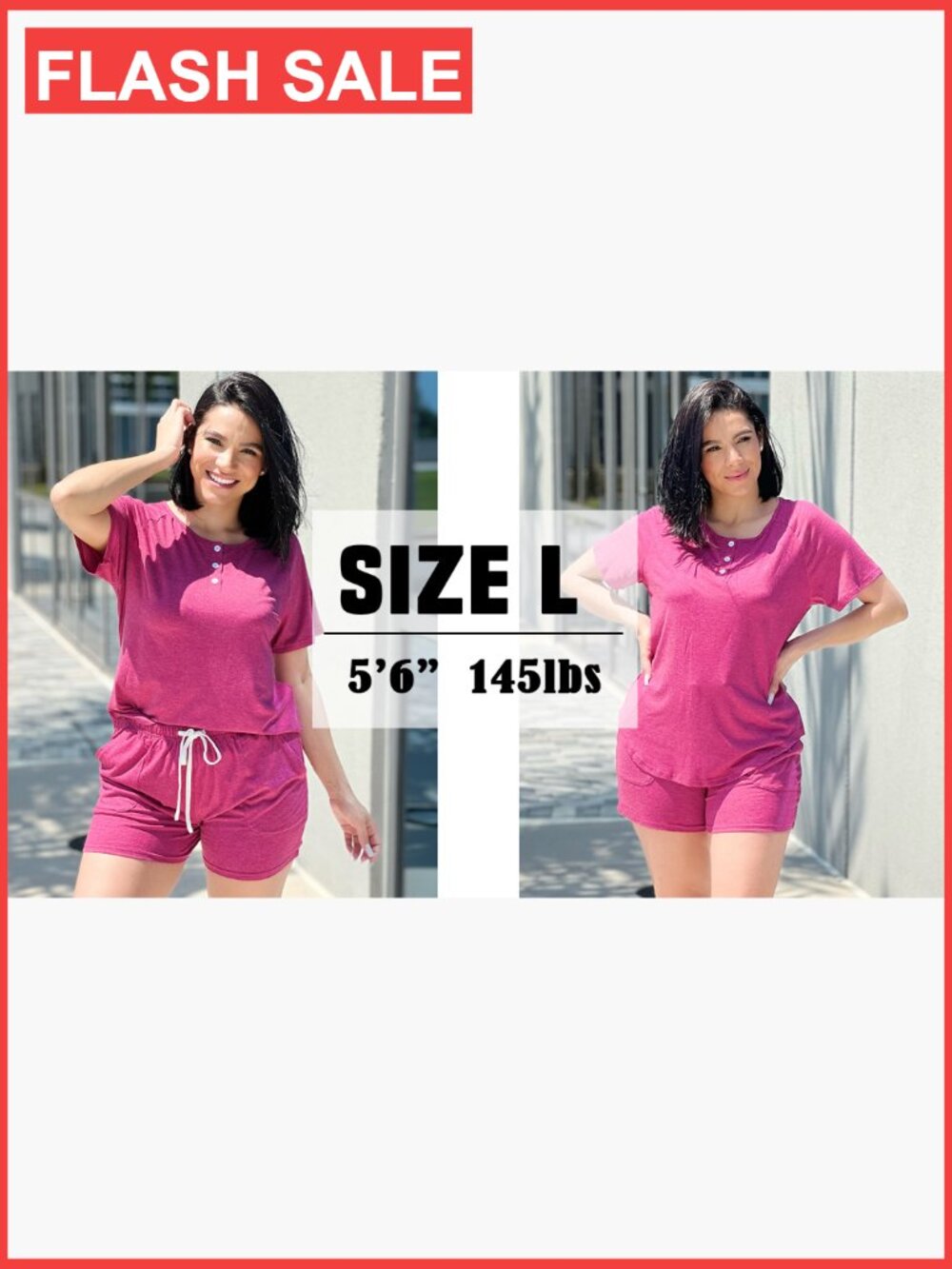 Medium 2-Piece Lounge Set with Pockets, Button-Down Top & Drawstring Shorts - Picture 6 of 7